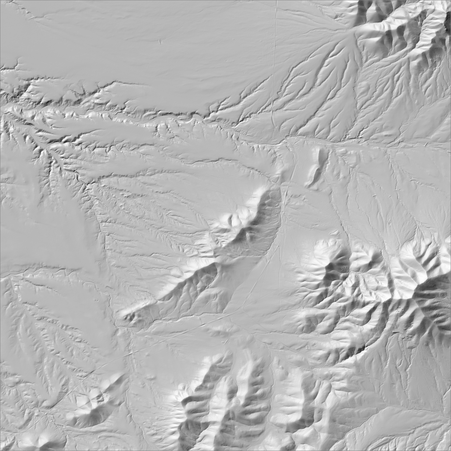 High-resolution lidar hillshade of the New Placers (Golden / San Pedro Mountains) district