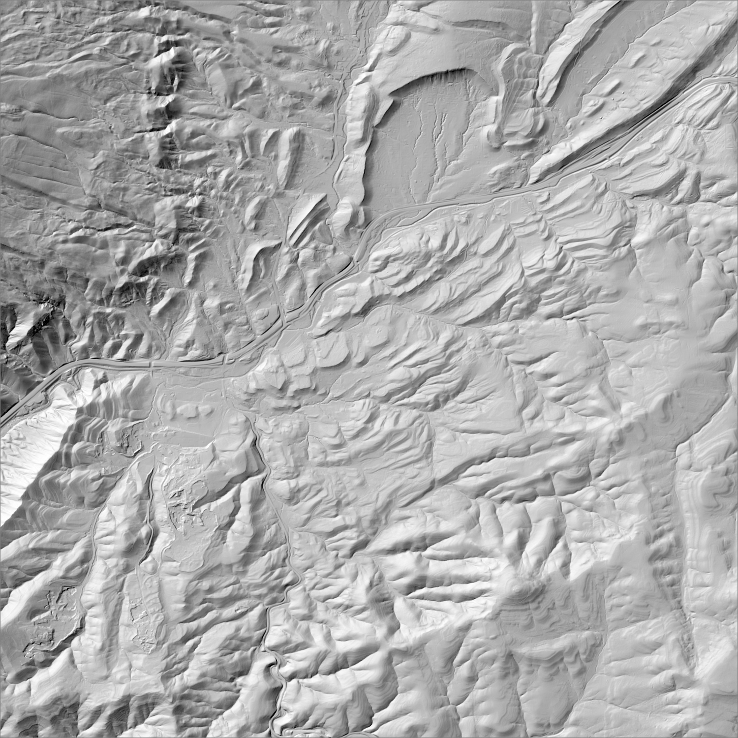 High-resolution lidar hillshade of the Tijeras Canyon district